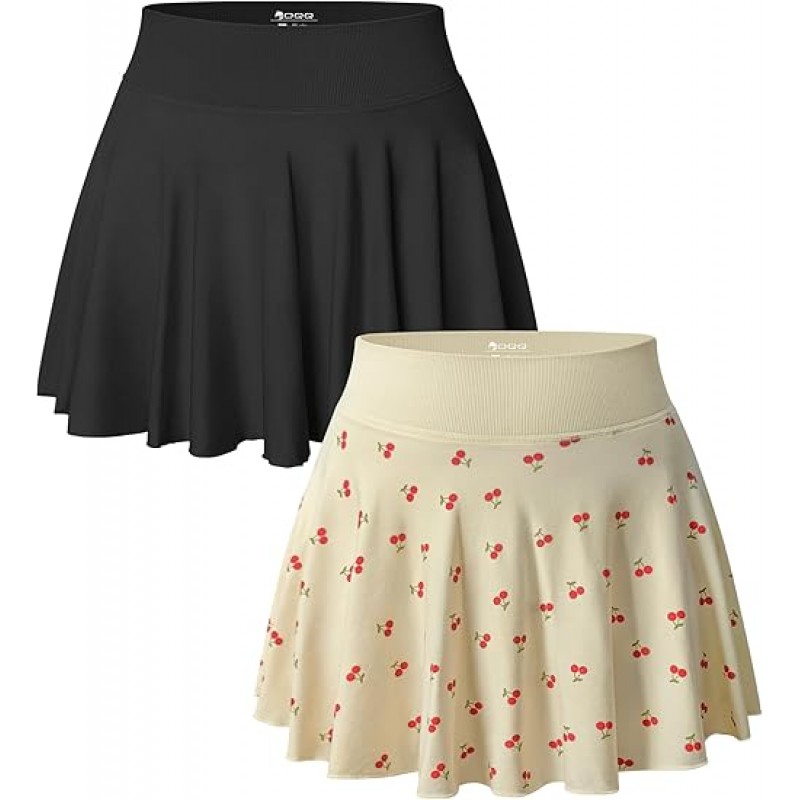 Women 2 Piece Skirts 2 in 1 Flowy Basic Versatile Stretchy Flared Casual Mini Skirts