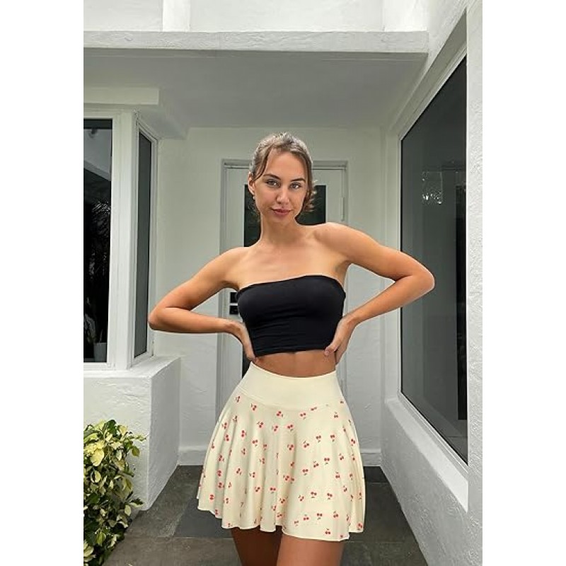 Women 2 Piece Skirts 2 in 1 Flowy Basic Versatile Stretchy Flared Casual Mini Skirts