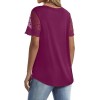 Casual V Neck T Shirts for Women Lace Short Sleeve Curved Hem Tops Loose Fit