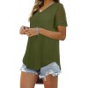 Casual V Neck T Shirts for Women Lace Short Sleeve Curved Hem Tops Loose Fit