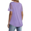 Casual V Neck T Shirts for Women Lace Short Sleeve Curved Hem Tops Loose Fit