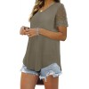 Casual V Neck T Shirts for Women Lace Short Sleeve Curved Hem Tops Loose Fit