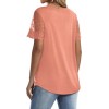 Casual V Neck T Shirts for Women Lace Short Sleeve Curved Hem Tops Loose Fit