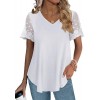 Casual V Neck T Shirts for Women Lace Short Sleeve Curved Hem Tops Loose Fit