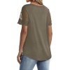 Casual V Neck T Shirts for Women Lace Short Sleeve Curved Hem Tops Loose Fit