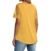 Casual V Neck T Shirts for Women Lace Short Sleeve Curved Hem Tops Loose Fit