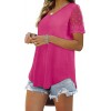 Casual V Neck T Shirts for Women Lace Short Sleeve Curved Hem Tops Loose Fit