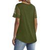 Casual V Neck T Shirts for Women Lace Short Sleeve Curved Hem Tops Loose Fit