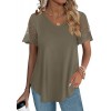 Casual V Neck T Shirts for Women Lace Short Sleeve Curved Hem Tops Loose Fit