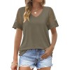 Casual V Neck T Shirts for Women Lace Short Sleeve Curved Hem Tops Loose Fit