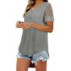 Casual V Neck T Shirts for Women Lace Short Sleeve Curved Hem Tops Loose Fit