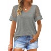 Casual V Neck T Shirts for Women Lace Short Sleeve Curved Hem Tops Loose Fit