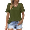 Casual V Neck T Shirts for Women Lace Short Sleeve Curved Hem Tops Loose Fit