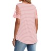 Casual V Neck T Shirts for Women Lace Short Sleeve Curved Hem Tops Loose Fit