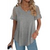 Casual V Neck T Shirts for Women Lace Short Sleeve Curved Hem Tops Loose Fit