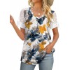 Casual V Neck T Shirts for Women Lace Short Sleeve Curved Hem Tops Loose Fit