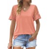 Casual V Neck T Shirts for Women Lace Short Sleeve Curved Hem Tops Loose Fit