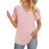 Casual V Neck T Shirts for Women Lace Short Sleeve Curved Hem Tops Loose Fit