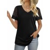 Casual V Neck T Shirts for Women Lace Short Sleeve Curved Hem Tops Loose Fit