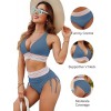 Women High Waisted Bikini Sets Tummy Control Swimsuits Color Block Two Piece Drawstring Bathing Suit