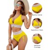 Women High Waisted Bikini Sets Tummy Control Swimsuits Color Block Two Piece Drawstring Bathing Suit