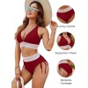 Women High Waisted Bikini Sets Tummy Control Swimsuits Color Block Two Piece Drawstring Bathing Suit