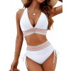 Women High Waisted Bikini Sets Tummy Control Swimsuits Color Block Two Piece Drawstring Bathing Suit