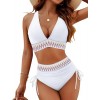 Women High Waisted Bikini Sets Tummy Control Swimsuits Color Block Two Piece Drawstring Bathing Suit