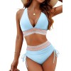 Women High Waisted Bikini Sets Tummy Control Swimsuits Color Block Two Piece Drawstring Bathing Suit