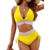 Women High Waisted Bikini Sets Tummy Control Swimsuits Color Block Two Piece Drawstring Bathing Suit