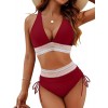 Women High Waisted Bikini Sets Tummy Control Swimsuits Color Block Two Piece Drawstring Bathing Suit