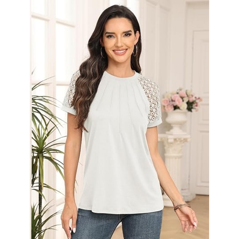 Womens Tshirts Trendy Fashion Tops Lace Short Sleeve Business Tee Shirts Casual Knitted Blouses Summer Outfits 2024