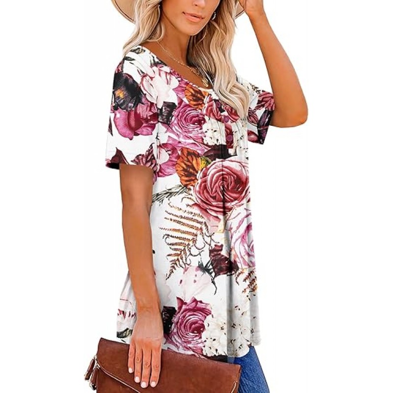 Women's Short Sleeve Shirts Floral Summer Tops Loose Fit for Leggings