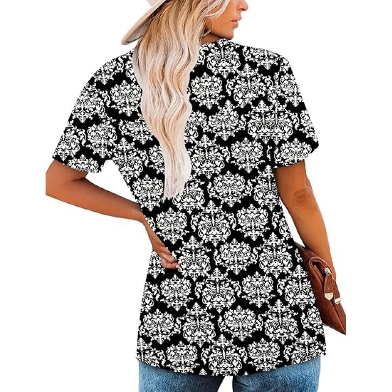 Women's Short Sleeve Shirts Floral Summer Tops Loose Fit for Leggings