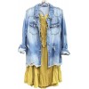 Women Denim Shirt Jacket Long Sleeve Shacket Coat Distressed Washed Ripped Frayed Hem Jean Jacket