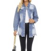 Women Denim Shirt Jacket Long Sleeve Shacket Coat Distressed Washed Ripped Frayed Hem Jean Jacket