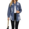 Women Denim Shirt Jacket Long Sleeve Shacket Coat Distressed Washed Ripped Frayed Hem Jean Jacket