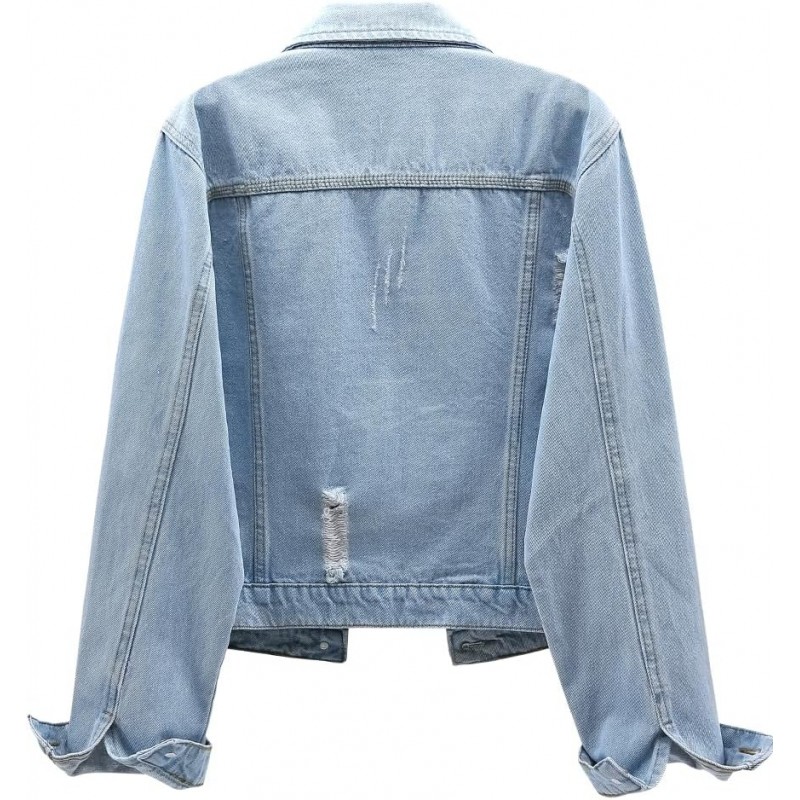 Womens Denim Jackets Distressed Ripped Long Sleeve Jean Jacket Coats