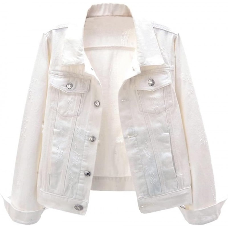 Womens Denim Jackets Distressed Ripped Long Sleeve Jean Jacket Coats