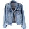 Womens Denim Jackets Distressed Ripped Long Sleeve Jean Jacket Coats