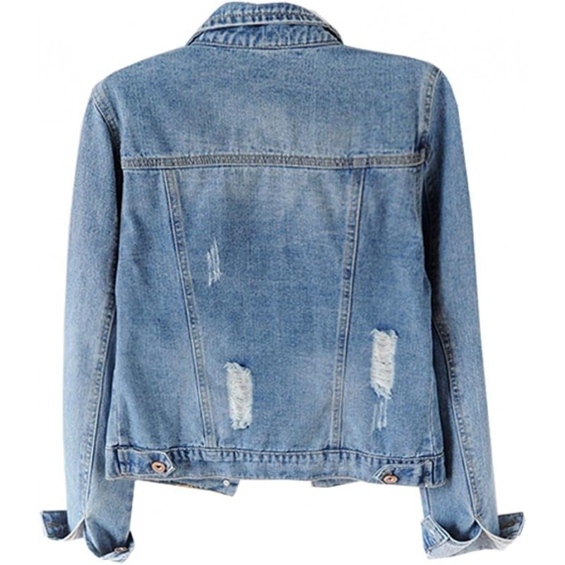 Womens Denim Jackets Distressed Ripped Long Sleeve Jean Jacket Coats