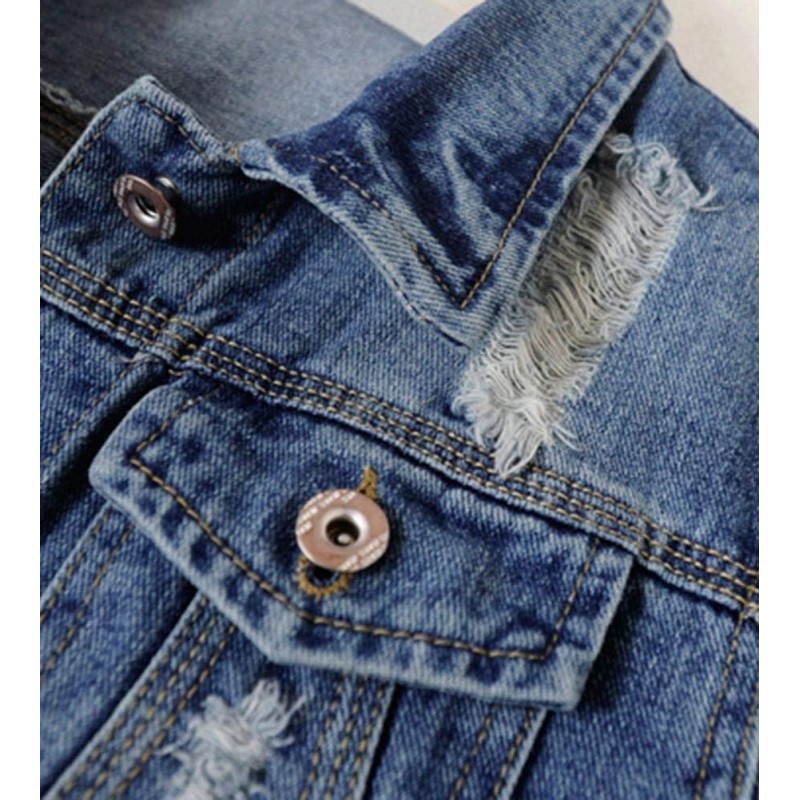 Womens Denim Jackets Distressed Ripped Long Sleeve Jean Jacket Coats