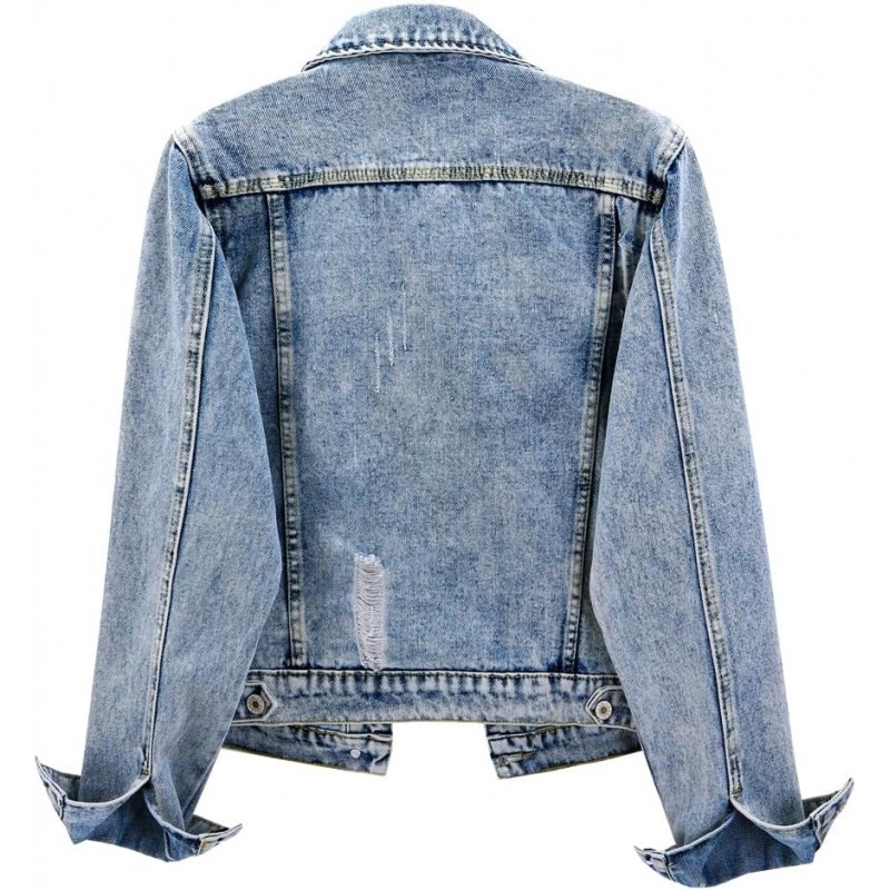 Womens Denim Jackets Distressed Ripped Long Sleeve Jean Jacket Coats