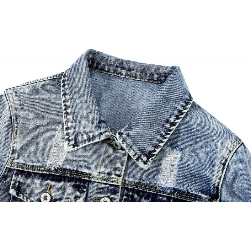 Womens Denim Jackets Distressed Ripped Long Sleeve Jean Jacket Coats