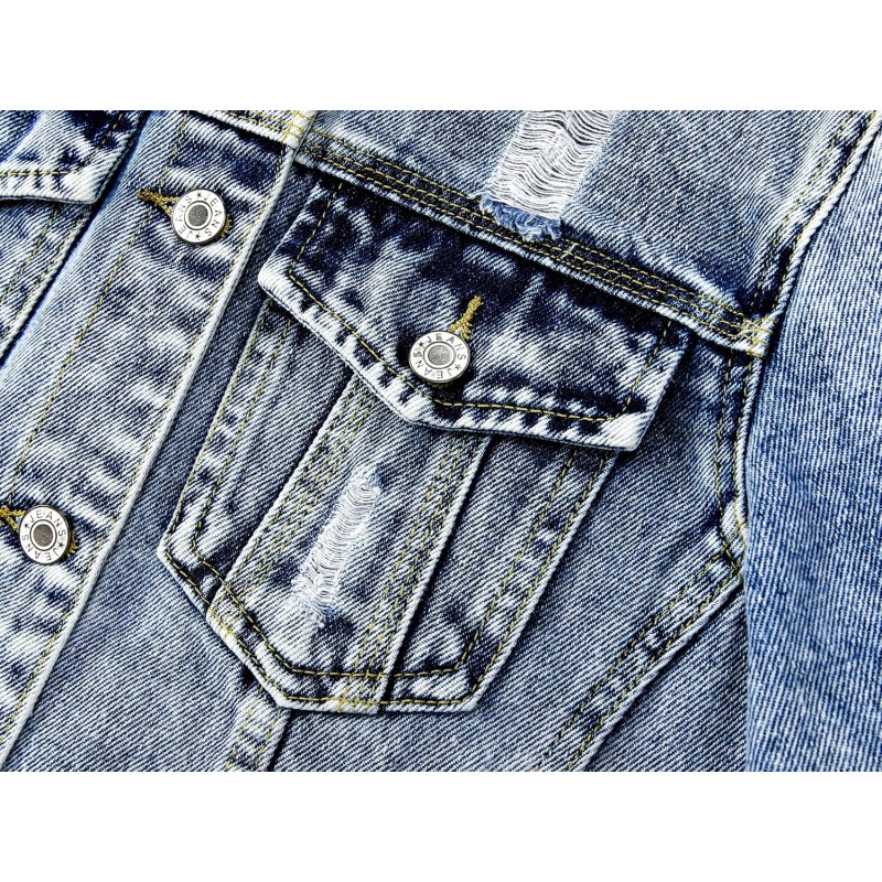 Womens Denim Jackets Distressed Ripped Long Sleeve Jean Jacket Coats