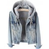 LifeShe Women's Casual Detachable Hoodie Denim Jacket