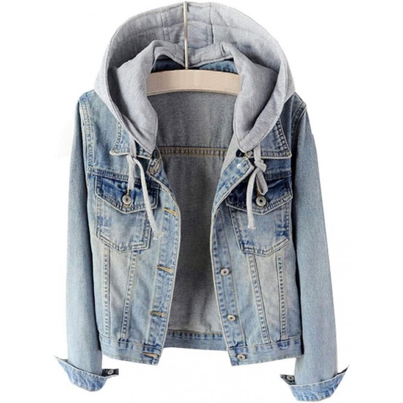 LifeShe Women's Casual Detachable Hoodie Denim Jacket