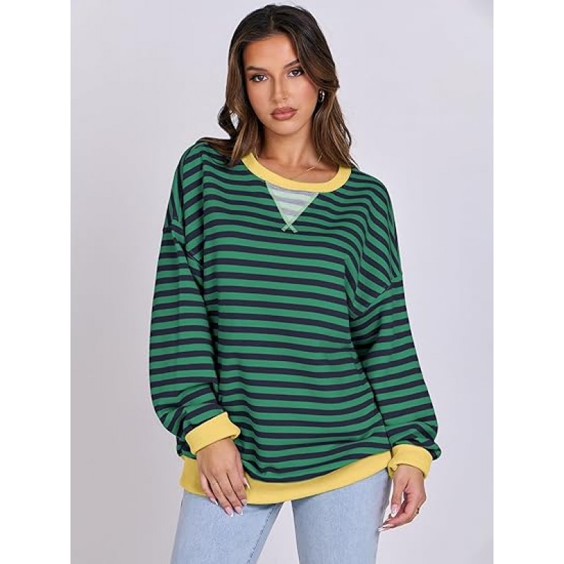 ANRABESS Women Striped Oversized Sweatshirt Long Sleeve Crewneck Hoodies Shirts 2024 Fall Pullover Top Trendy Preppy Clothes