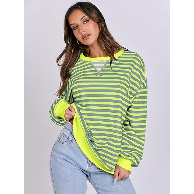 ANRABESS Women Striped Oversized Sweatshirt Long Sleeve Crewneck Hoodies Shirts 2024 Fall Pullover Top Trendy Preppy Clothes